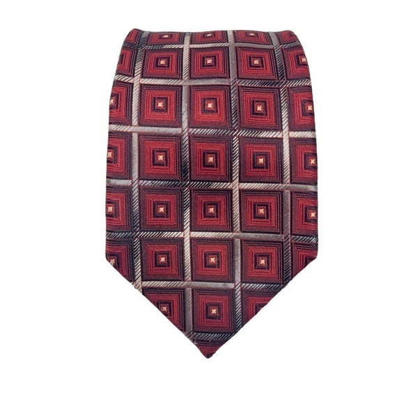 Bergamo New York | Vintage Maroon and Silver/Gray Checker Pattern Tie - Picture 11 of 11